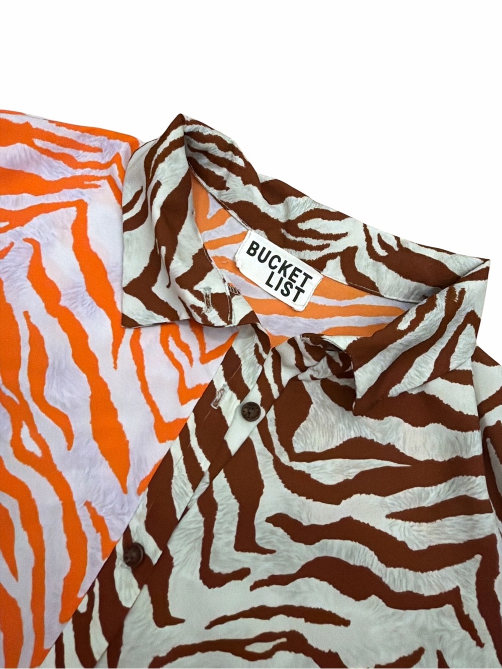 BUCKET LIST Zebra Print Button-Up Shirt in Orange and Brown